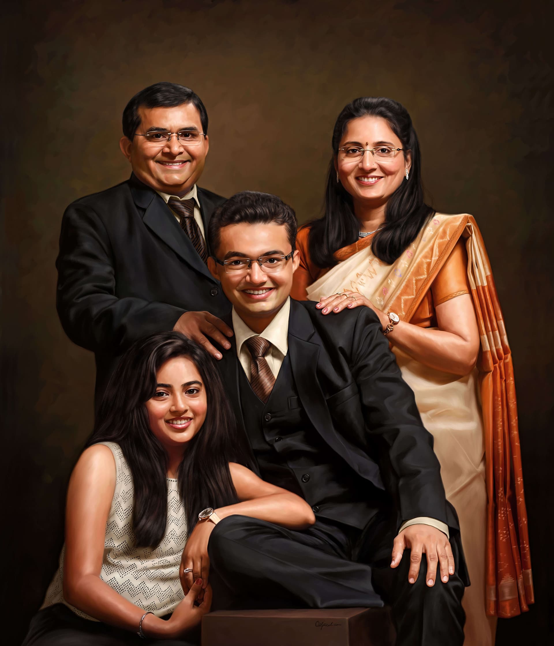 Family Digital Portrait Painting by Oilpixel