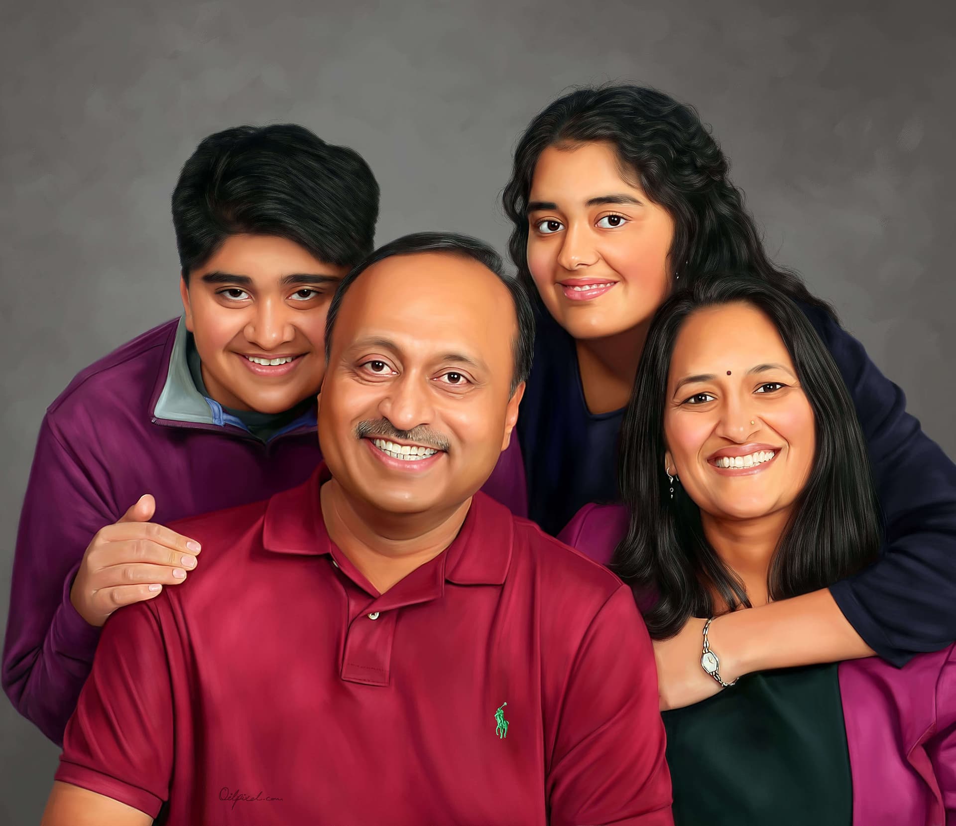 Family Digital Portrait Painting by Oilpixel